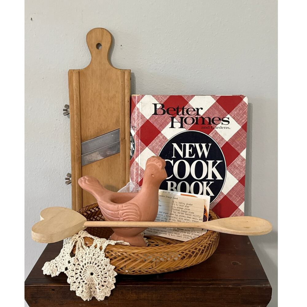 Vintage Cottage Kitchen Decor Bundle Better Homes Cookbook Basket Ceramic Bird